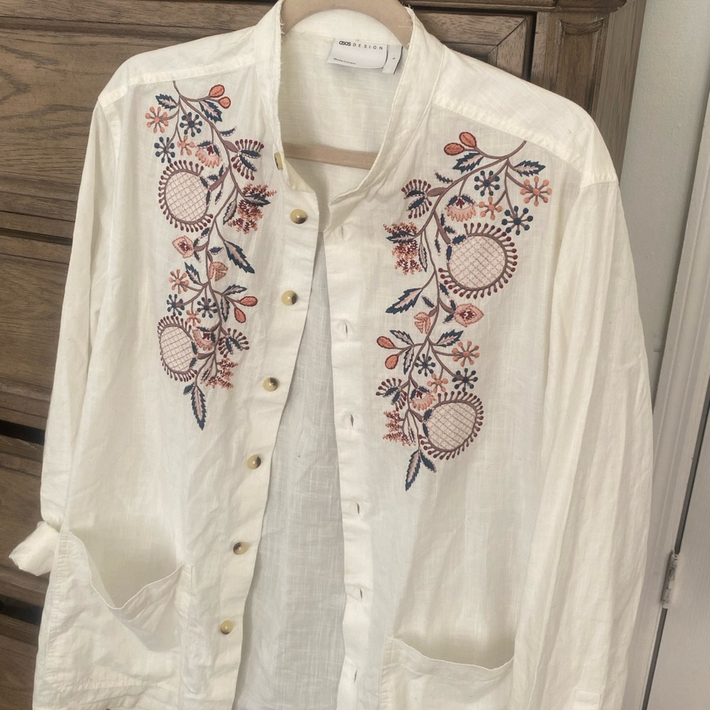 Embroidery white ASOS linen shirt
